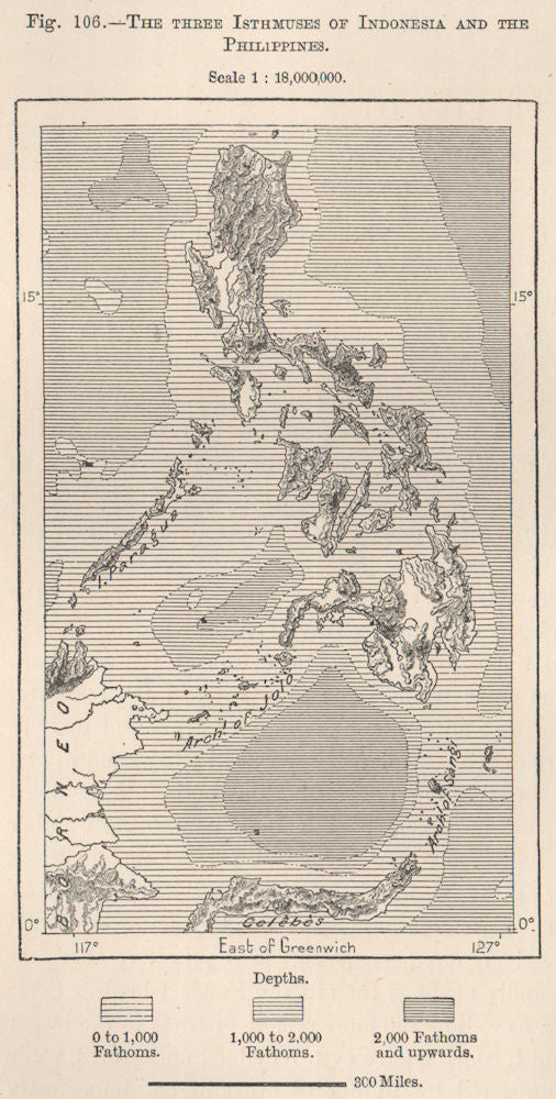 The Three Isthmuses of Indonesia and the Philippines 1885 old antique map